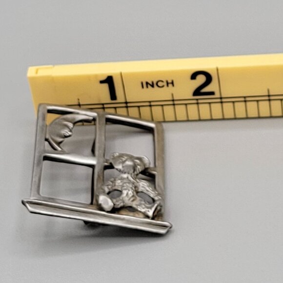 Mystique Teddy Bear Moon in Window Frame Brooch Pin Pewter Silver Tone - Picture 9 of 9